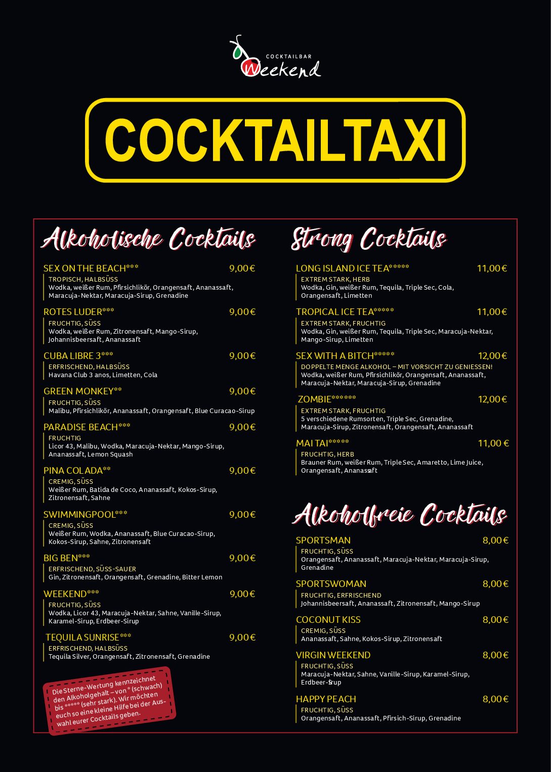 Cocktailtaxi - DIN A4 - 2025 Cocktailtaxikarte